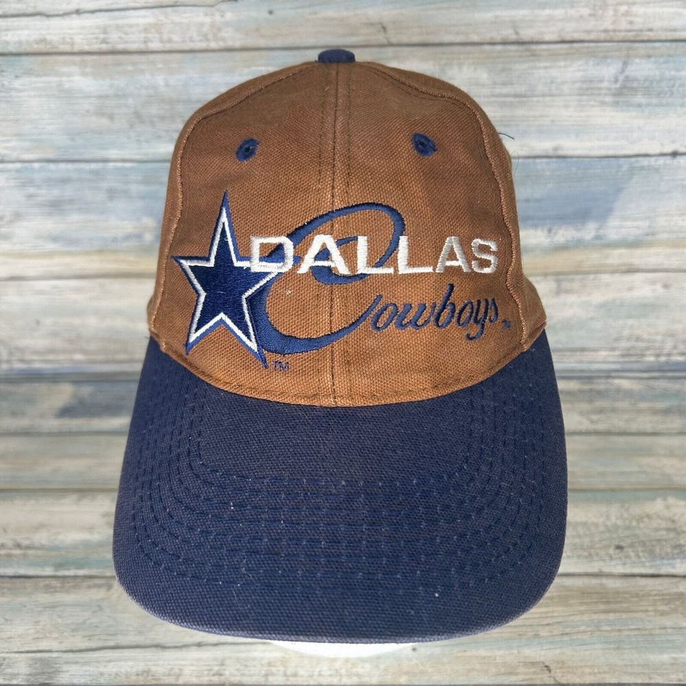 Dallas Cowboys Snap Back Hat Logo 7 Script‎ Vintage 1990s Brown Canvas Team NFL